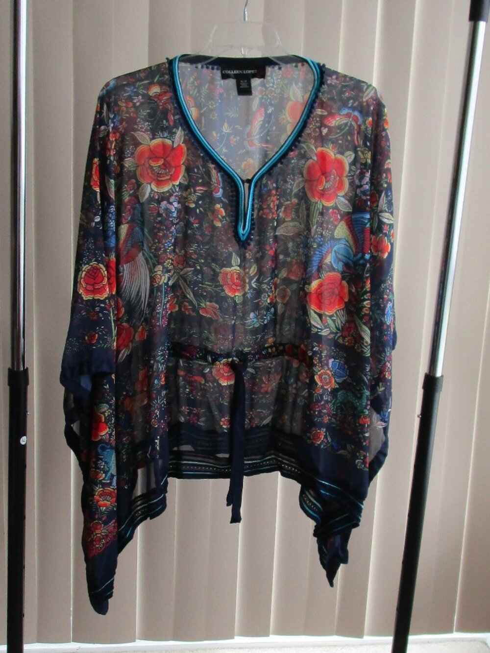 Colleen Lopez Sheer Chiffon Tunic woman XL/1X - navy blue/red floral print